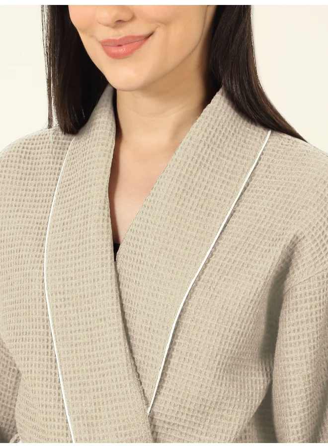 MULBERRY LIVING 100% Cotton -Waffle Lux Solid Bath Robe - Beige
