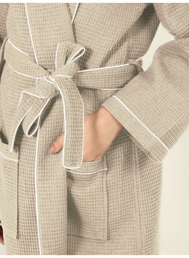 MULBERRY LIVING 100% Cotton -Waffle Lux Solid Bath Robe - Beige