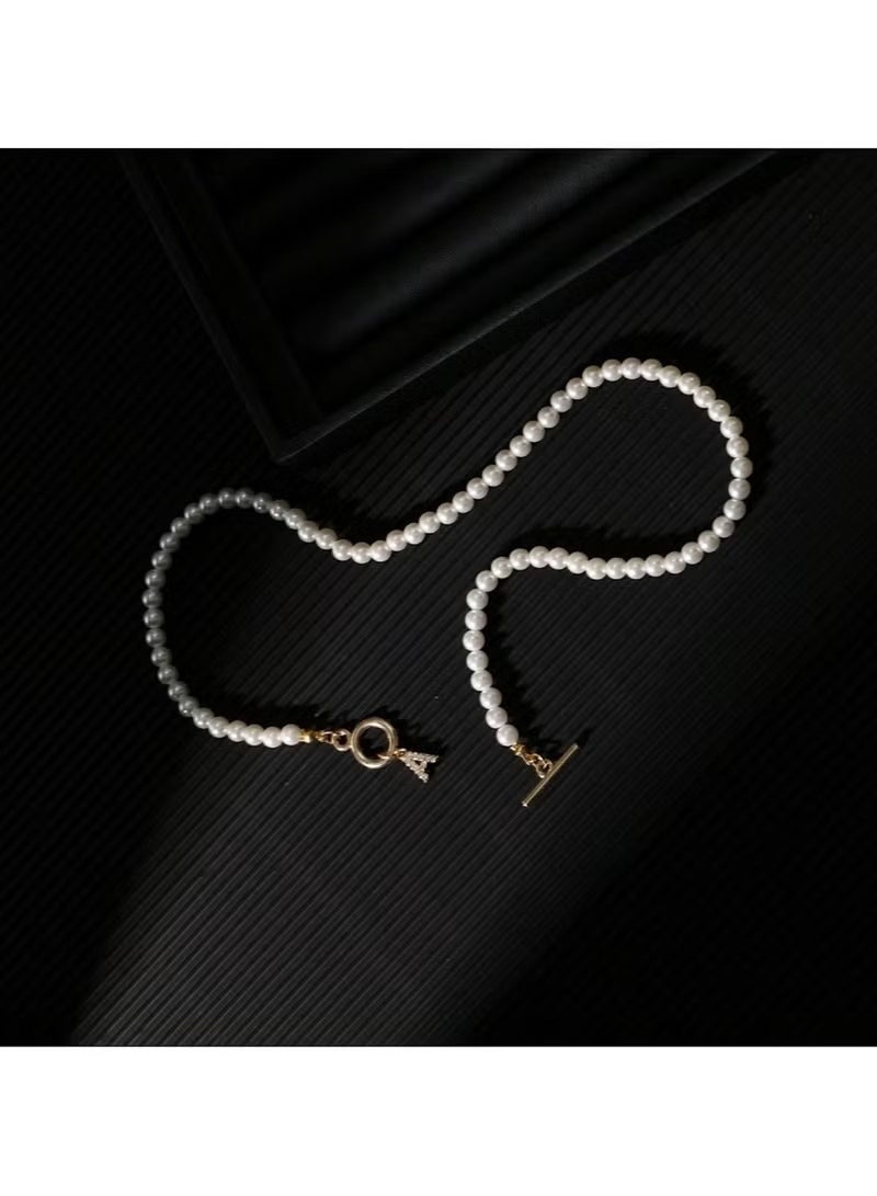 Huitich Pearl Beaded Necklace with Gold-Tone Alphabet Charm – Elegant & Personalized  - Image 2