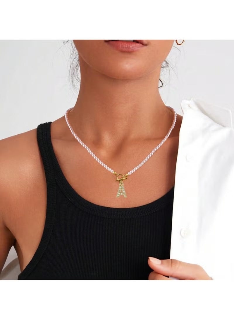 Huitich Pearl Beaded Necklace with Gold-Tone Alphabet Charm – Elegant & Personalized  - Image 1