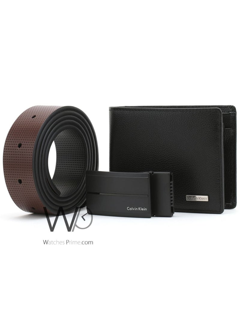 Calvin Klein Jeans Calvin Klein Black Wallet and Brown Belt for Men - Image 1
