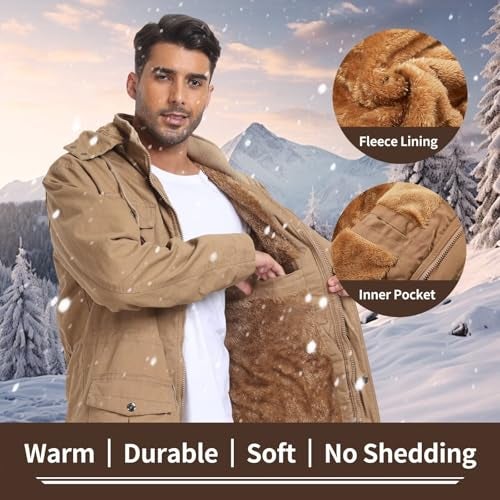 Dr.Cyril Men's Thick Winter Jackets Fleece Lined Thick Jackets Hood Work Jackets Coat Cotton Military with Cargo Pockets - Image 4