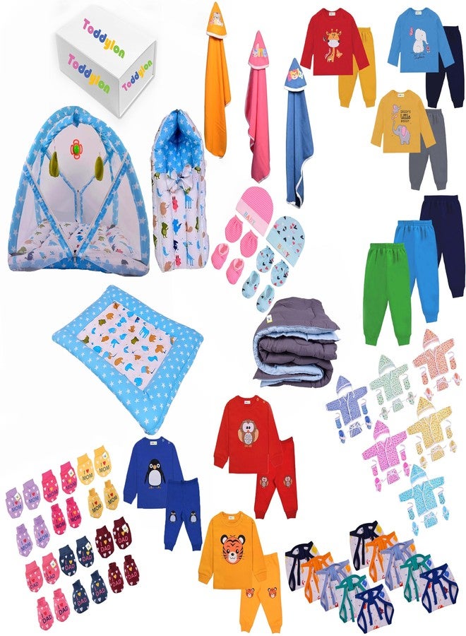Toddylon 84 in 1 Newborn Baby Products All Combo Baby Boys & Baby Girls Gift Packs | Essential Items | Baby Bedding | Infants Clothing | Maternity Kit (0-6 Months) Blue - Image 1