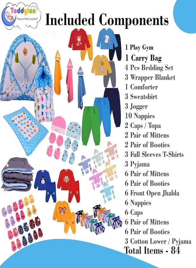 Toddylon 84 in 1 Newborn Baby Products All Combo Baby Boys & Baby Girls Gift Packs | Essential Items | Baby Bedding | Infants Clothing | Maternity Kit (0-6 Months) Blue - Image 3