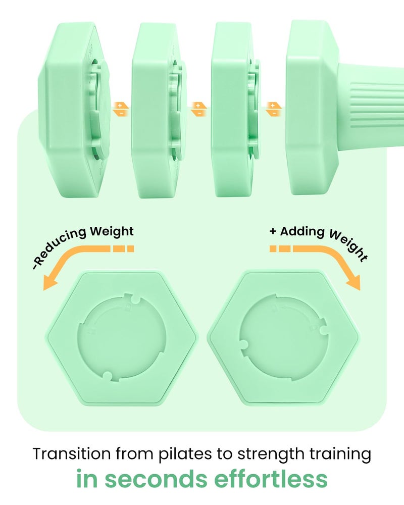 Fragraim Adjustable Dumbbells Set, 4 in 1 Hand Weights Set for Women Men 10 LB Dumbbell Pair Each 2lbs 3lbs 4lbs 5lbs Weights Dumbbells Set with TPU Soft Rubber Handle for Home Gym Exercise Fitness -Green - Image 3