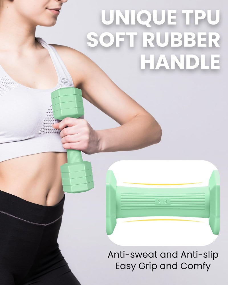 Fragraim Adjustable Dumbbells Set, 4 in 1 Hand Weights Set for Women Men 10 LB Dumbbell Pair Each 2lbs 3lbs 4lbs 5lbs Weights Dumbbells Set with TPU Soft Rubber Handle for Home Gym Exercise Fitness -Green - Image 4