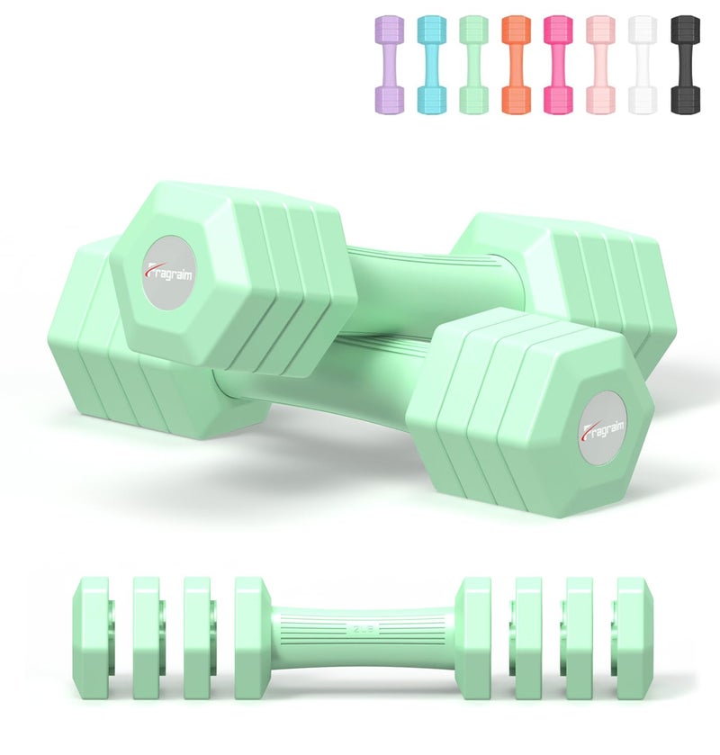 Fragraim Adjustable Dumbbells Set, 4 in 1 Hand Weights Set for Women Men 10 LB Dumbbell Pair Each 2lbs 3lbs 4lbs 5lbs Weights Dumbbells Set with TPU Soft Rubber Handle for Home Gym Exercise Fitness -Green - Image 1