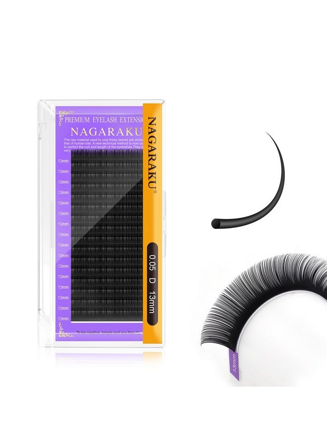 NAGARAKU - Eyelash Extensions Individual Lashes 0.05Mm D Curl 13Mm Classic Matte Black Soft Natural Professional 16 Rows Beauty Salon Supplies - Image 1