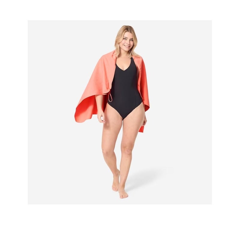 DECATHLON Microfibre Striped Towel Size L 80 x 130 cm for Swimmers and Athletes (Orange) - Image 1