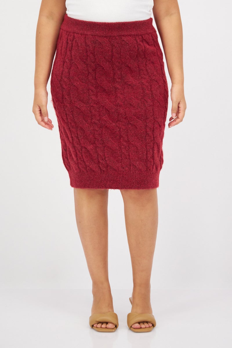 Fire & Glory Women Knitted Mini Skirt, Maroon - Image 1