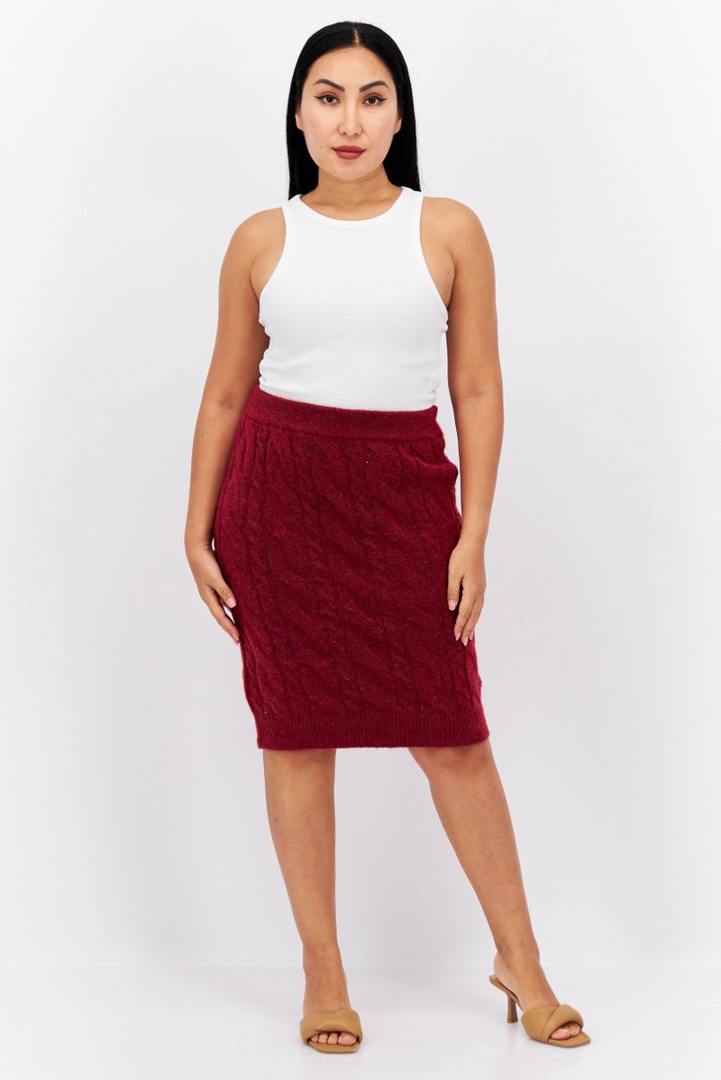Fire & Glory Women Knitted Mini Skirt, Maroon - Image 2