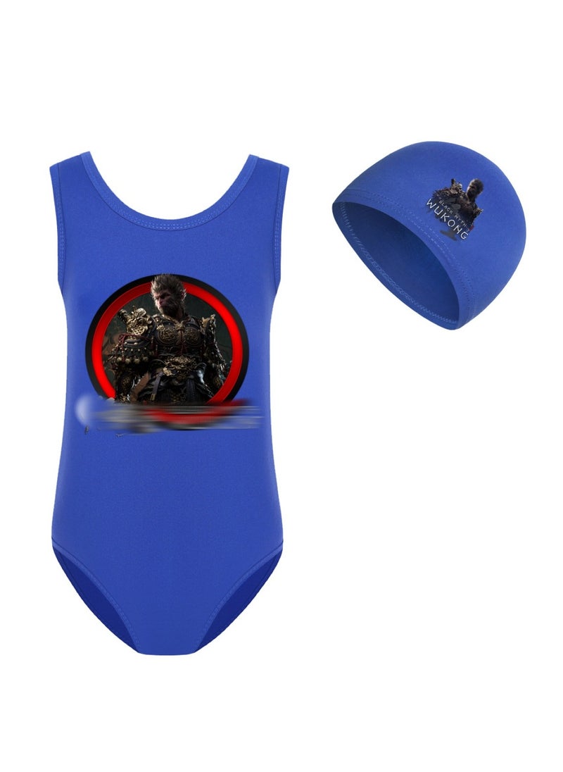 MQD Black Myth Goku Girls' One Piece Swimsuit And Cap Set 