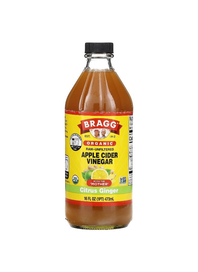 Bragg Bragg, Organic Apple Cider Vinegar With The 'Mother', Citrus Ginger, 16 fl oz (473 ml)  - Image 1