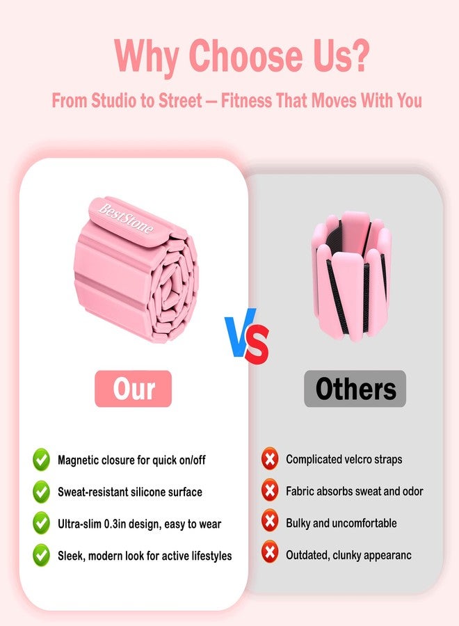 BestStone Wrist Weights & Ankle Weights – 2 Pack (1.1 lbs Each), Adjustable Arm, Leg & Hand Weights Set for Women, Magnetic Fitness Weights for Gym, Pilates, Walking, Yoga & Home Workout(Pink) - Image 3