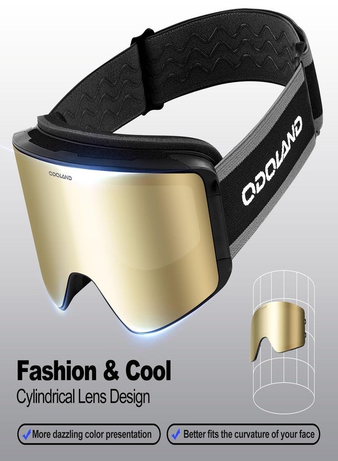 Odoland Ski Goggles Set with Detachable Lens, Frameless Interchangeable Lens, Anti-Fog UV Protection Snow Goggles for Men and Women, Helmet Compatible - Black Frame Golden Lens - Image 4