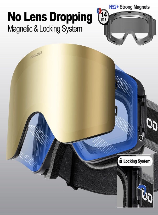 Odoland Ski Goggles Set with Detachable Lens, Frameless Interchangeable Lens, Anti-Fog UV Protection Snow Goggles for Men and Women, Helmet Compatible - Black Frame Golden Lens - Image 3