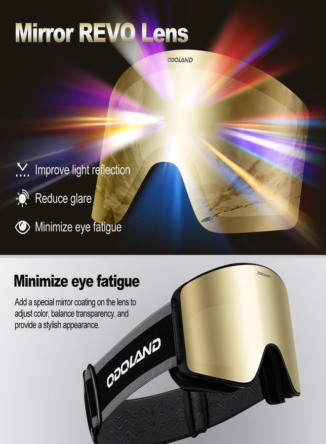 Odoland Ski Goggles Set with Detachable Lens, Frameless Interchangeable Lens, Anti-Fog UV Protection Snow Goggles for Men and Women, Helmet Compatible - Black Frame Golden Lens - Image 5