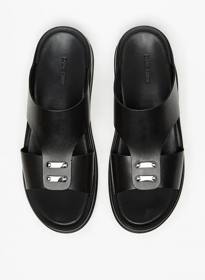 DUCHINI Men's Metal Accent Slip-On Sandals