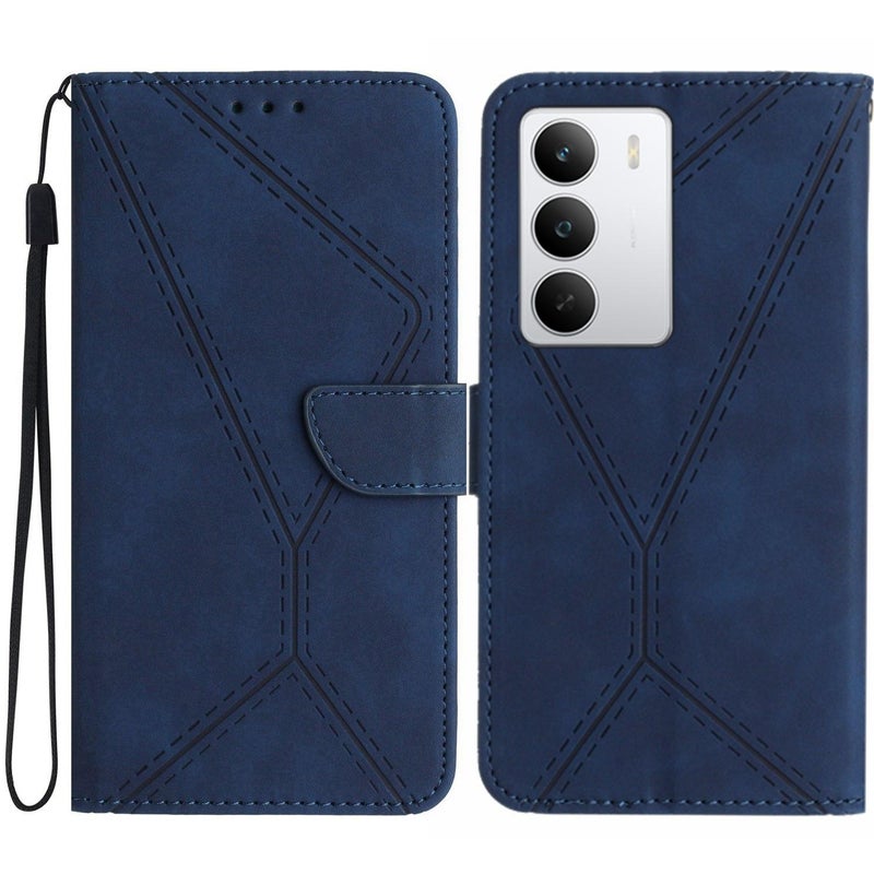 BURAQ Case Cover For Realme C75 5G Stitching Embossed Leather Phone Case(Blue) - Image 1