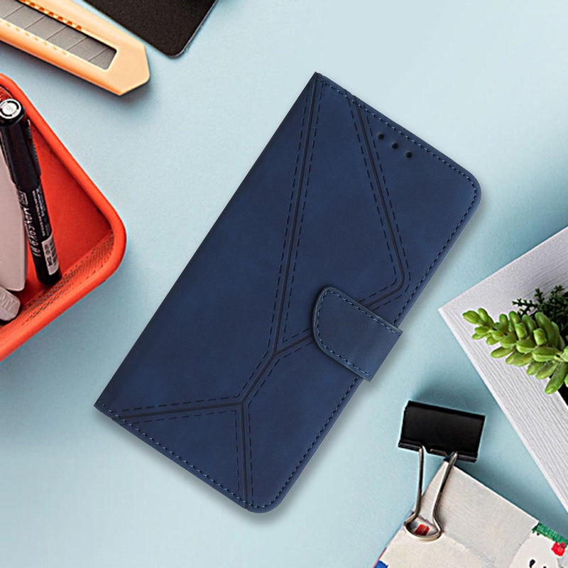 BURAQ Case Cover For Realme C75 5G Stitching Embossed Leather Phone Case(Blue) - Image 2