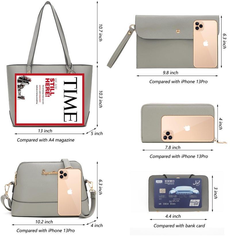 Soperwillton Handbags and Purses for Women Shoulder Tote Bags Top Handle Satchel Purse Set 5pcs - Image 3