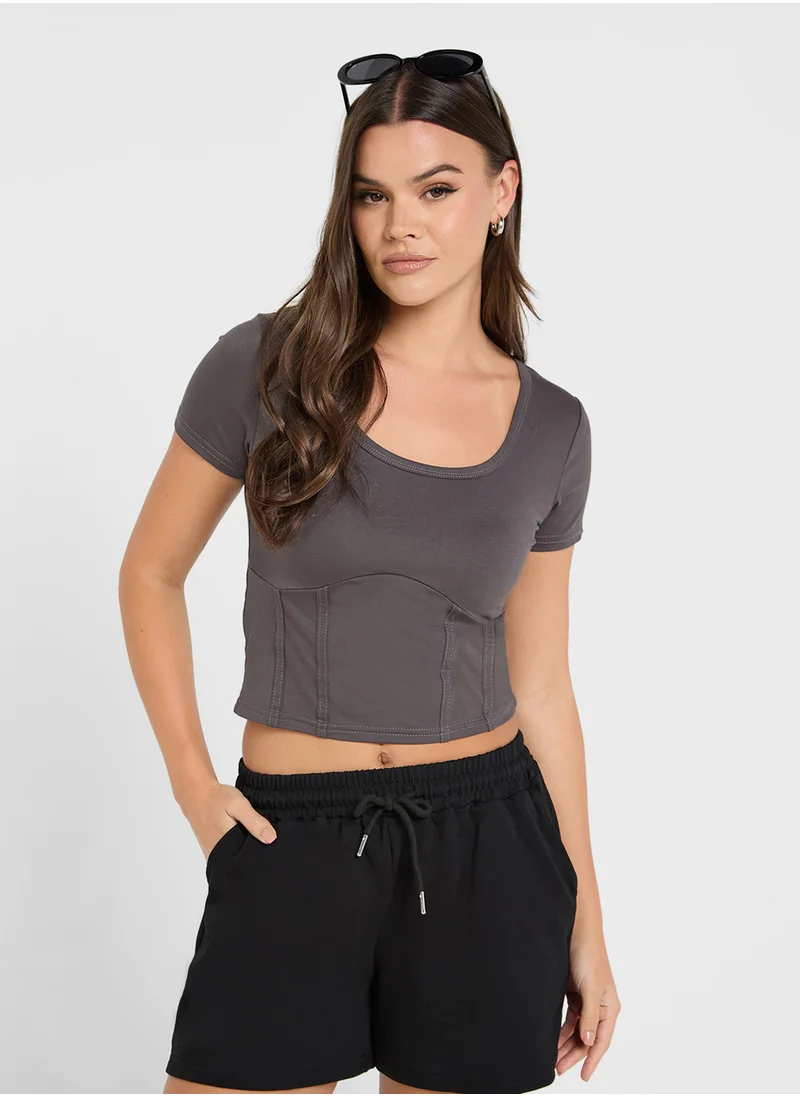 جينجر بيسيكس Fitted T-Shirt With Corset Bodice