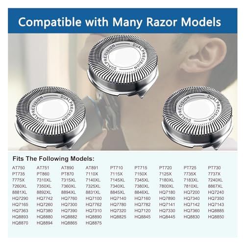 Gleway HQ8 Replacement Heads Compatible with Philips Electric Shavers, HQ8 Replacement Razor Blades Compatible with Norelco Aquatec HQ8 Series Shaving Head Upgraded for PT730 AT880 AT811, 6-Pack - Image 2