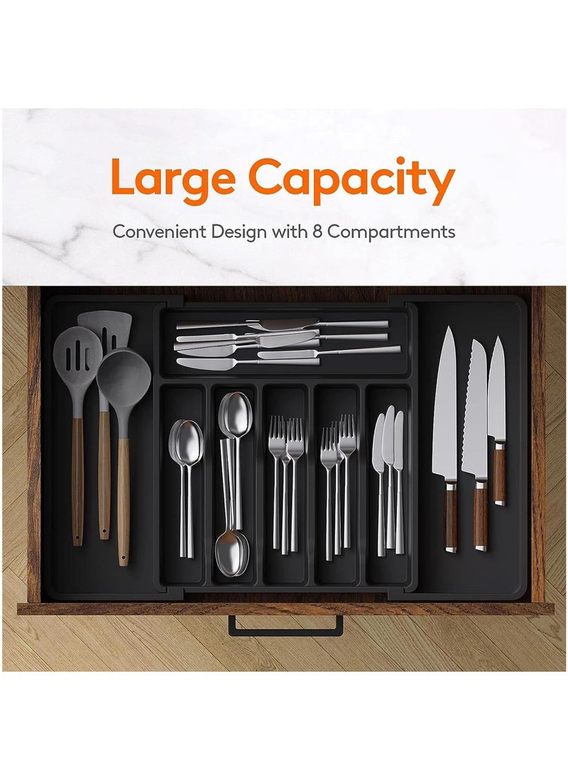MileMelo Expandable Cutlery Drawer Organizer, Flatware Drawer Tray for Silverware, Serving Utensils, Multi-Purpose Storage for Kitchen, Office, Bathroom Supplies, Black  - Image 3