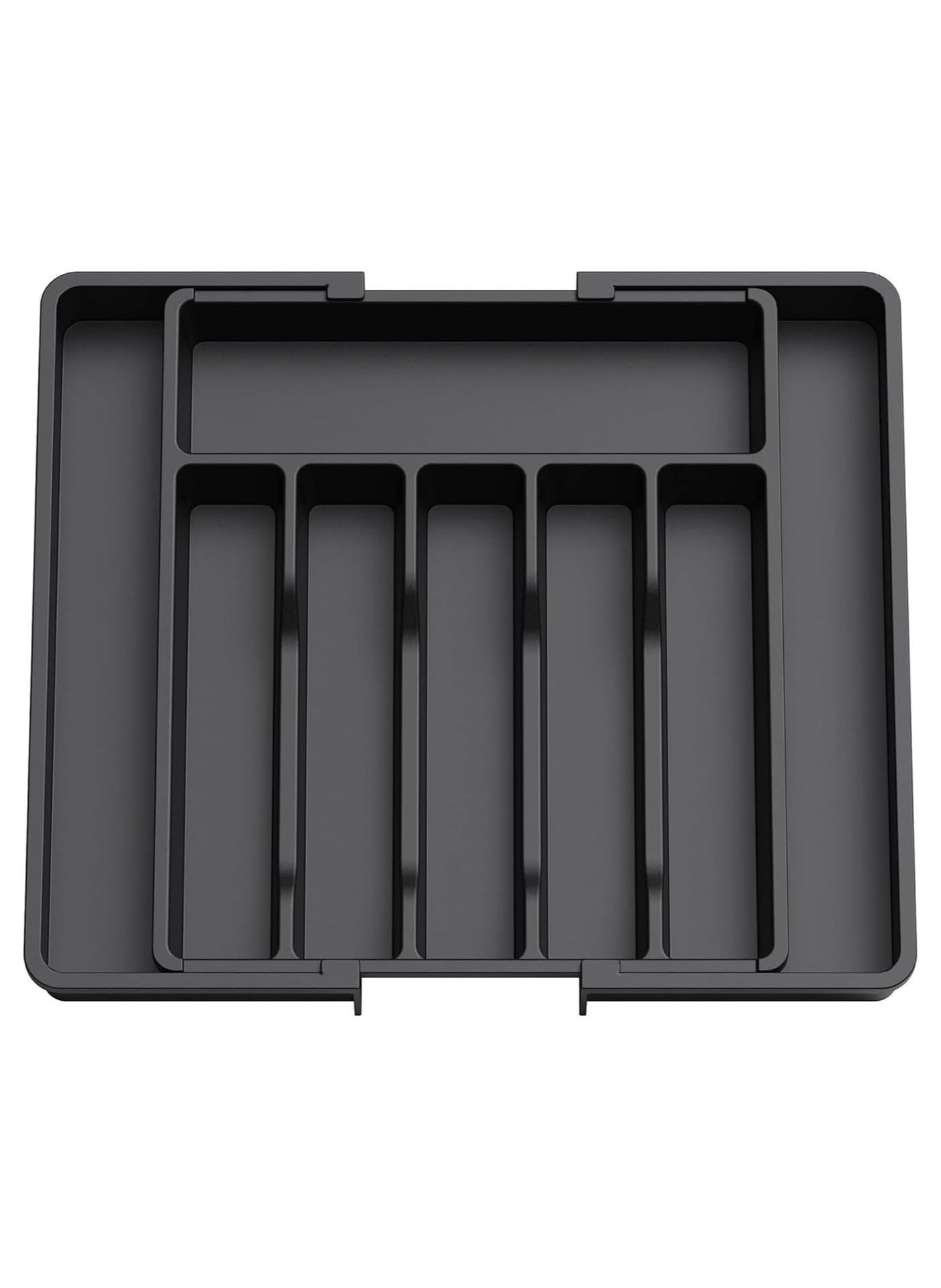 MileMelo Expandable Cutlery Drawer Organizer, Flatware Drawer Tray for Silverware, Serving Utensils, Multi-Purpose Storage for Kitchen, Office, Bathroom Supplies, Black 