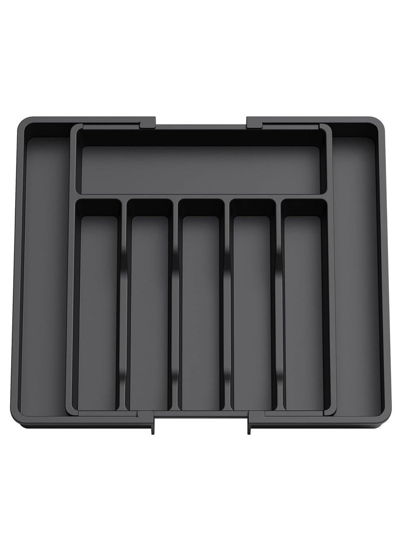 MileMelo Expandable Cutlery Drawer Organizer, Flatware Drawer Tray for Silverware, Serving Utensils, Multi-Purpose Storage for Kitchen, Office, Bathroom Supplies, Black  - Image 1