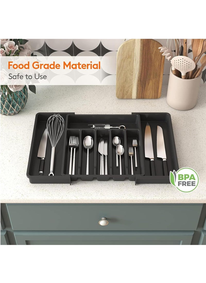 MileMelo Expandable Cutlery Drawer Organizer, Flatware Drawer Tray for Silverware, Serving Utensils, Multi-Purpose Storage for Kitchen, Office, Bathroom Supplies, Black  - Image 4