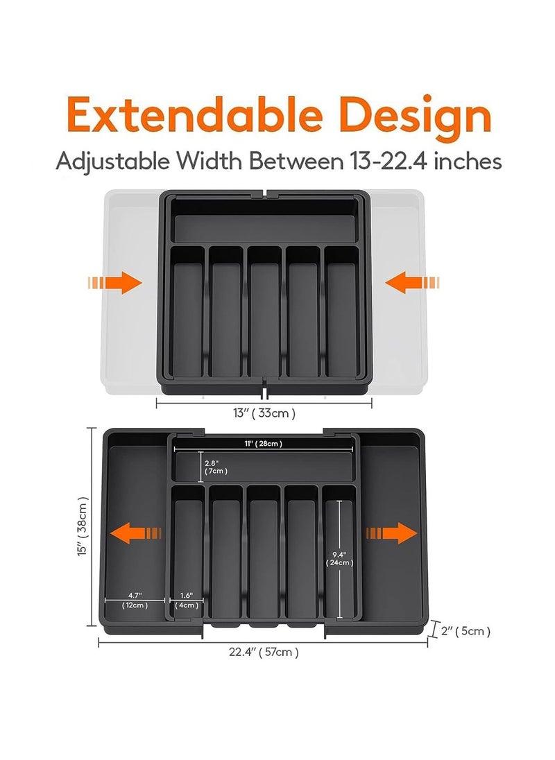 MileMelo Expandable Cutlery Drawer Organizer, Flatware Drawer Tray for Silverware, Serving Utensils, Multi-Purpose Storage for Kitchen, Office, Bathroom Supplies, Black  - Image 2