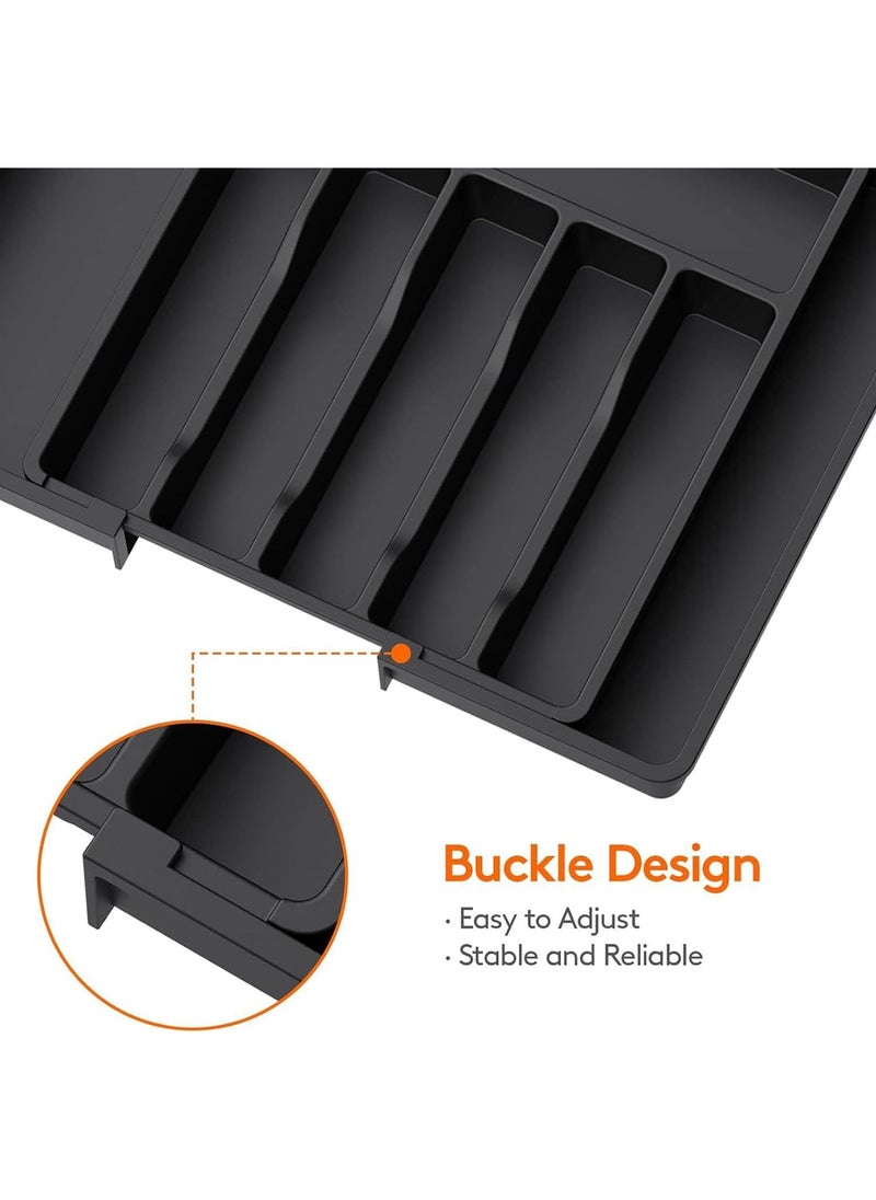 MileMelo Expandable Cutlery Drawer Organizer, Flatware Drawer Tray for Silverware, Serving Utensils, Multi-Purpose Storage for Kitchen, Office, Bathroom Supplies, Black  - Image 5