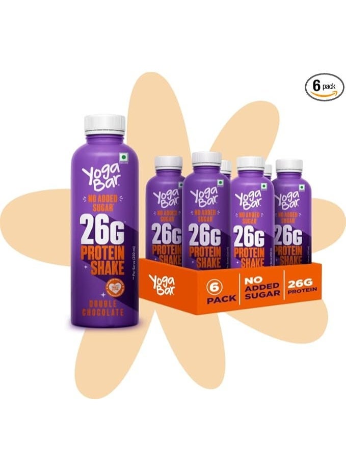 Yogabar يوجابار ميلك شيك بروتين 26 غ، يحتوي على 26 غ بروتين، بدون إضافة سكر - مثالي للاستهلاك اليومي للبروتين، والتمارين الرياضية، والرياضات، والمزيد - عبوة من 1*6 (250 مل، شوكولاتة مزدوجة) - Image 1