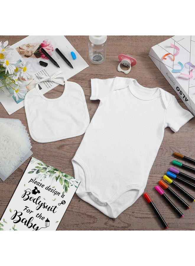 Chuarry Chuarry 43 Pcs DIY Baby Bibs Decorating Kit 8 Bodysuits 8 Pcs 2 Ply White Bibs 10 Fabric Markers 16 Stencils Baby Shower Sign (Greenery)  - Image 3