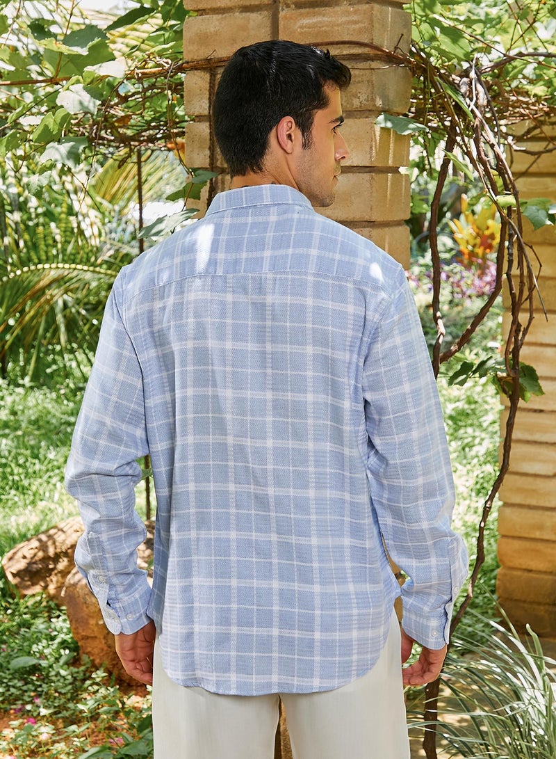 Campus Sutra Campus Sutra Men's Baby Blue Button-Down Check Shirt For Casual Wear | Spread Collar | Long Cuffed Sleeves | Button Closure | Shirt Crafted With Comfort Fit For Everyday Wear - Image 5