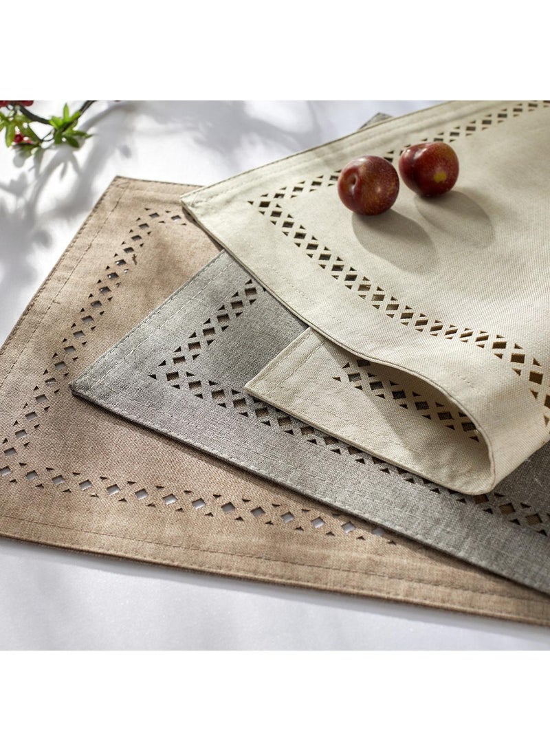 3 pcs Western dining mat, linen dining mat, embroidered hollow dining mat, anti slip and thermal insulation mat, cotton and linen dining mat - Image 1