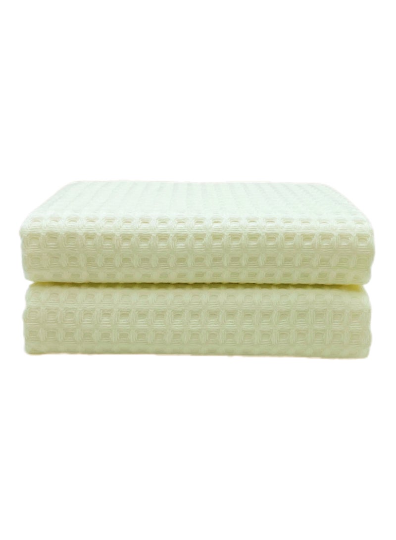 100% cotton waffle Japanese style bath towel (70 * 140cm), high water absorption, quick drying, soft, hotel quality bathroom towel and SPA (beige, bath towel 2 piece) - Image 1