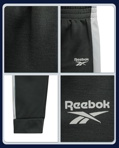 Reebok Baby Boy Pants Set - 3 Piece Tricot Fleece Jogger Pants Short Sleeve T Shirt & Track Jacket for Toddlers & Infants, Size 12 Months, Green Time 2 Play - Image 3