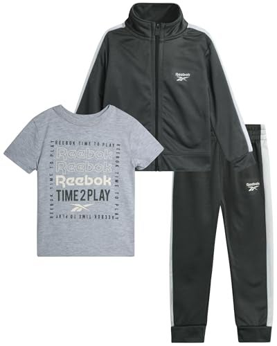 Reebok Baby Boy Pants Set - 3 Piece Tricot Fleece Jogger Pants Short Sleeve T Shirt & Track Jacket for Toddlers & Infants, Size 12 Months, Green Time 2 Play - Image 1