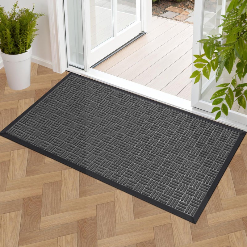 Mibao Front Door Mat Heavy Duty Durable Welcome Mat for Outdoor Indoor Dirt Trapper Waterproof Super Absorbent Door Mat for Entryway Outside Patio Porch 47 x 24 Gray
