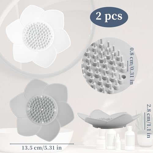 Notoke 2 Pack Lotus Shower Steamer Trays, Silicone Soap Holder with Self Draining - Elegant White & Gray Lotus Flower Shape Soap Dish, Perfect for Bathroom Counter, Kitchen Sink, Shower Organizer - Image 4