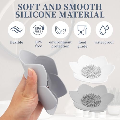 Notoke 2 Pack Lotus Shower Steamer Trays, Silicone Soap Holder with Self Draining - Elegant White & Gray Lotus Flower Shape Soap Dish, Perfect for Bathroom Counter, Kitchen Sink, Shower Organizer - Image 5