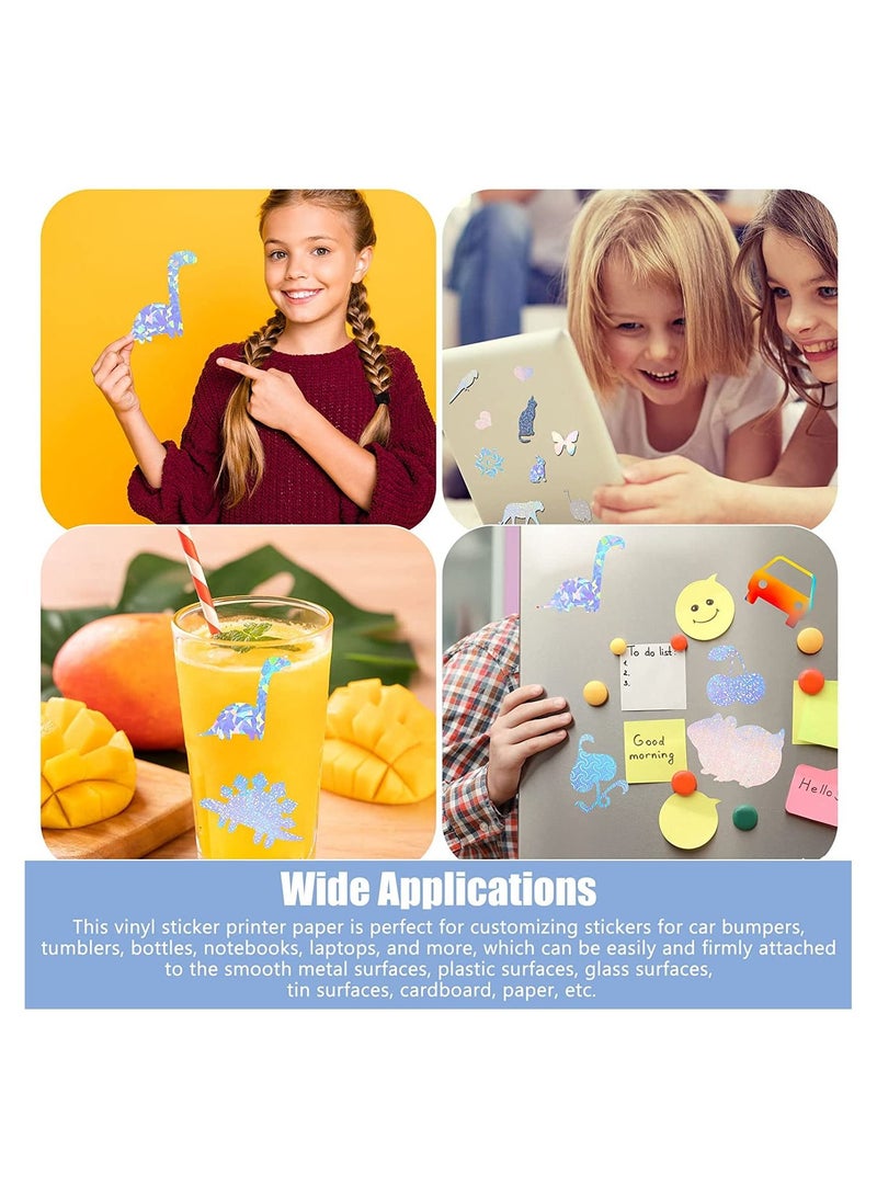 SYOSI Holographic Sticker Paper Clear A4 Vinyl Sticker Paper Self-Adhesive Waterproof Transparent Film with Gem Spot Rainbow Star Patterns A4 Size 20 Sheets - Image 4