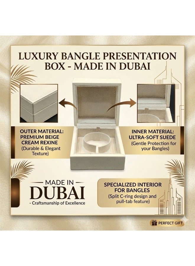 Al Seraj Luxury Bangle Jewellery Box Made in Dubai | Premium Rexine Exterior with Soft Suede Interior | Cream Beige Bracelet & Bangle Storage Box | Elegant Jewellery Gift & Display Box - Image 4