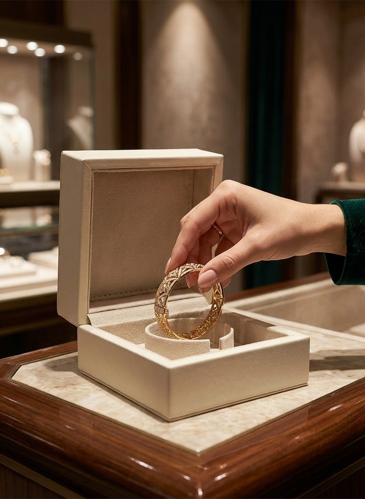 Al Seraj Luxury Bangle Jewellery Box Made in Dubai | Premium Rexine Exterior with Soft Suede Interior | Cream Beige Bracelet & Bangle Storage Box | Elegant Jewellery Gift & Display Box - Image 5