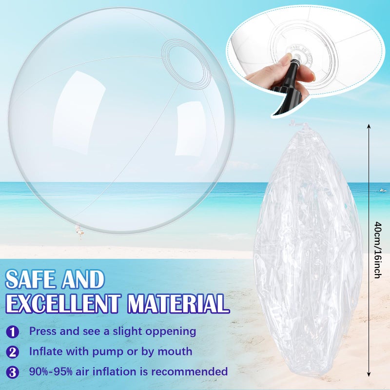 Hungdao 12 Pieces Inflatable Clear Beach Ball Bulk 16 Inchtransparent Swimming Pool Bubble Ball for Ocean Under The Sea Hawaii Summer Luau Party DIY Favors - Image 3
