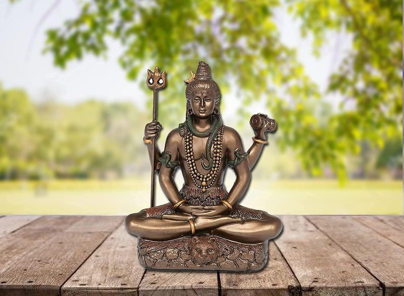 Idol Collections Shiva Sitting with 4 Arms & Trippe Mala Showpiece 3.45 Inch Bonded Bronze,Multi Colour - Image 2