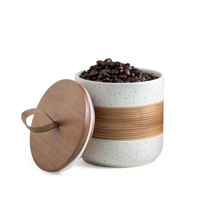 CERAMIC JAR WITH LID COFFEE CONTAINER KITCHEN FOOD STORAGE JARS FOR SPICE SUGAR TEA BAG STACKABLE DECORATIVE JARS FOR COUNTERTOP WHITE 18 FLOZ