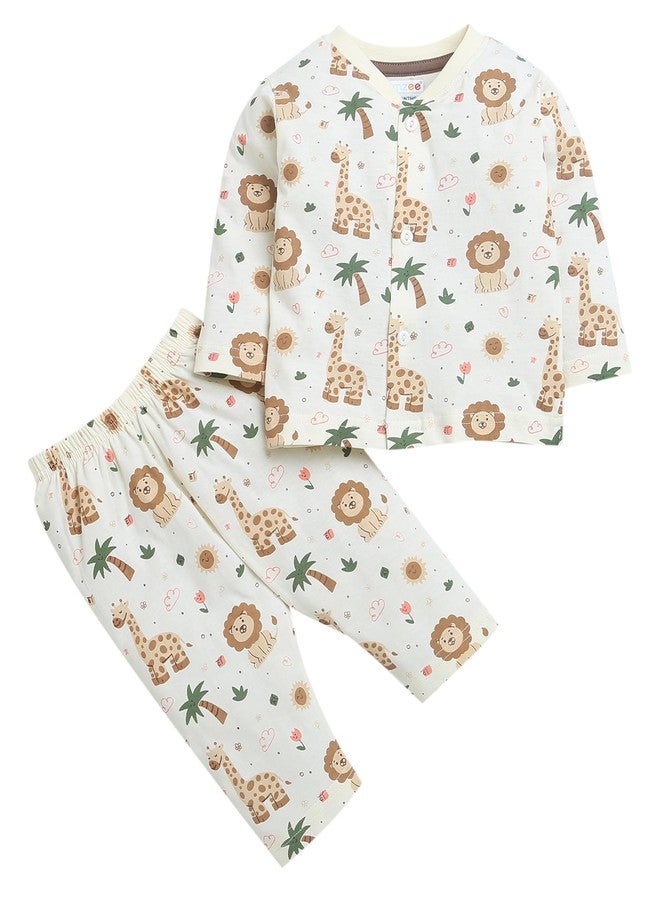 BUMZEE Cream Baby Boys Full Sleeves Jabla & Pyjama Set Age - 6-9 Months (Peb9115D-crm) - Image 1